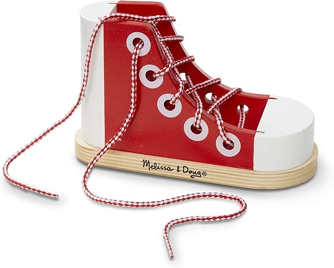 AA-Winnie-279$-Deluxe Wood Lacing Sneaker - Learn to Tie a Shoe Educational Toy - Shoe Tying Practice For Kids