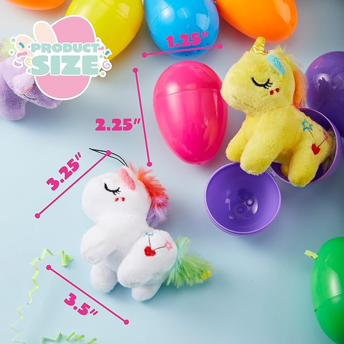 99$-12 Pcs Filled Easter Eggs with Plush Unicorn, Bright Colorful Eggs Prefilled with Variety Plush Unicorn for Kids Toddlers Easter Hunt