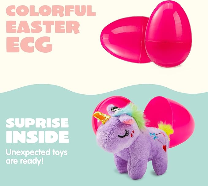 99$-12 Pcs Filled Easter Eggs with Plush Unicorn, Bright Colorful Eggs Prefilled with Variety Plush Unicorn for Kids Toddlers Easter Hunt