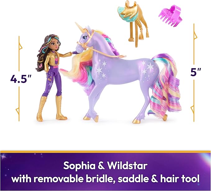 Debbie-$-Unicorn Academy, Sophia & Wildstar with 2 Accessories & Hair Tool