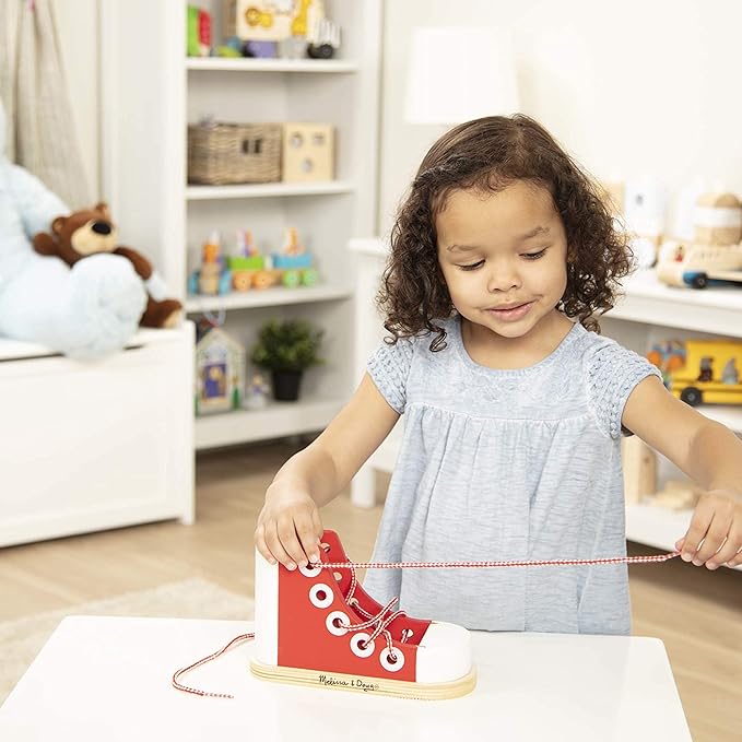 AA-Winnie-279$-Deluxe Wood Lacing Sneaker - Learn to Tie a Shoe Educational Toy - Shoe Tying Practice For Kids