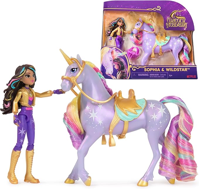 Debbie-$-Unicorn Academy, Sophia & Wildstar with 2 Accessories & Hair Tool