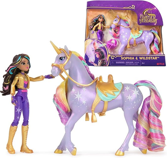 Debbie-$-Unicorn Academy, Sophia & Wildstar with 2 Accessories & Hair Tool
