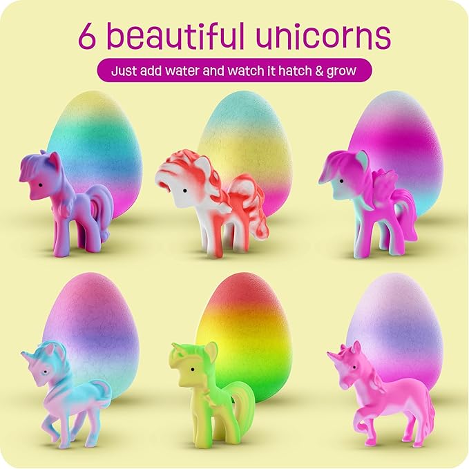 AA-99$-Unicorn Hatching Surprise Easter Eggs for Kids - 6 Pack - Grows 600% - Unicorn Toys for Girls Age 3-8 - Birthday Gift Ideas and Party Favors for 3+ Year Old Girl